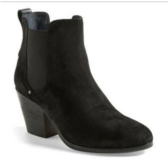 RAG and BONE Devon Black Suede Ankle Boots Booties Stacked Heel Sz 38 - Picture 1 of 13
